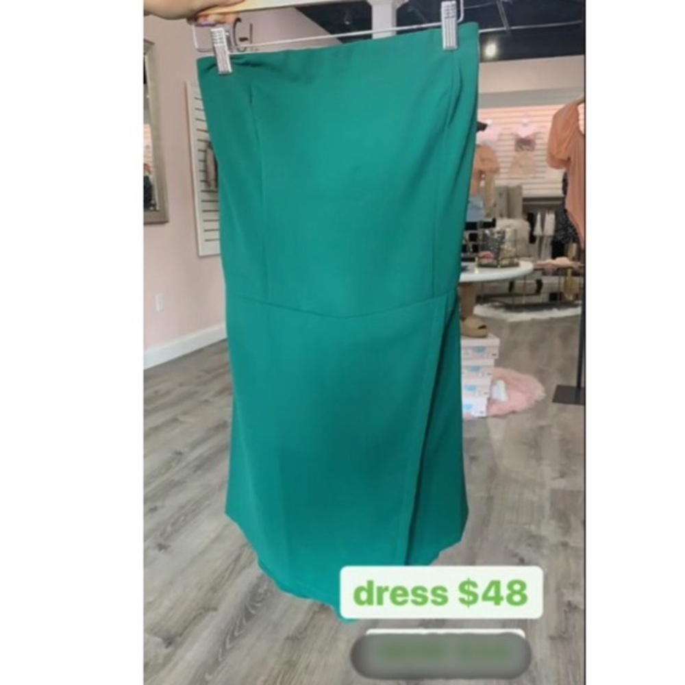 Green strapless mini dress